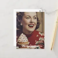 Christmas Retro Woman Postcard