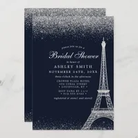 Paris Eiffel Tower Silver Sparkle Bridal Shower Invitation
