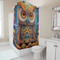 Cosmic Owl: Vibrant Wisdom Shower Curtain