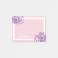 Pink purple floral monogram post-it notes