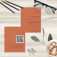 Budget Simple Terracotta QR Code Wedding Invite