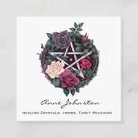 Pentagram and Roses Occult Square Business Card