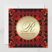 Satin Red Frills Gold Dinner Party Invitations