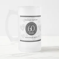 Elegant 60th Diamond Wedding Anniversary Frosted Glass Beer Mug
