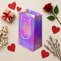 Vibrant Pink Holographic Heart Pattern Design Small Gift Bag