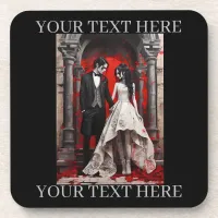 Goth Wedding Couple Leaving the Church Beverage Coaster