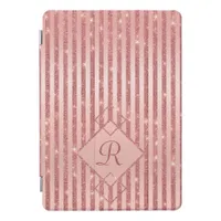 Glam Girly Rose Gold Glitter Stripes Monogram  iPad Pro Cover