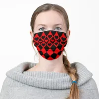 Red and Black Harlequin With Hearts Adult Cloth Face Mask