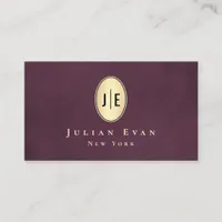Vintage Burgundy Wine Red & Gold Oval Monogram Business Card