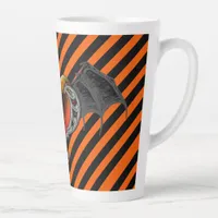 Halloween Goth Orange Heart & Bat Wings Latte Mug