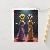 Dancing Women With Pansy Flower Heads  Postcard