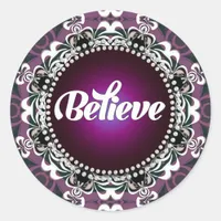 Believe : Inspire : Purple White Lace Sticker