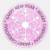 Pink Snowflake Merry Christmas Sticker