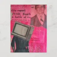 Woman With Vintage Television Head Collage on News Postcard