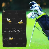 Black happy bumble bees summer fun humor monogram golf towel