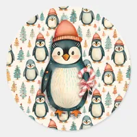 Merry Christmas  | Vintage Penguins Christmas Classic Round Sticker