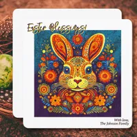 Easter Rabbit - Folk Art - Personalizable Easter Card