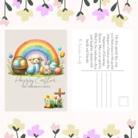 Easter Animals Rainbow Bunny Family Name Blessings Holiday Postcard