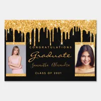 Graduation party black gold glitter duo photo sign