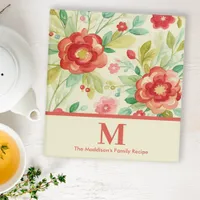 Vintage floral watercolor monogram kitchen 3 ring binder