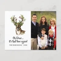 Watercolor Rustic Reindeer Christmas Family Photo Holiday Postcard