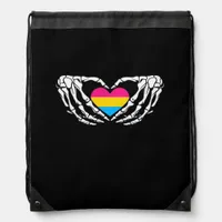 Pan Pride Skeleton Halloween Pan Goth Heart Drawstring Bag