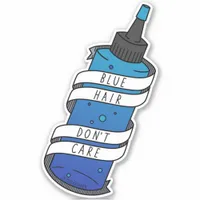 Blue Hair Don't Care Cartoon Dye Bottle Sticker