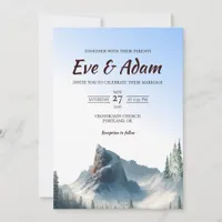 Mountain Peak Snowy Pine Watercolor Winter Wedding Invitation