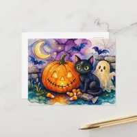 Cute Black Cat Halloween Postcard