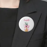 Pink bow pineapple tropical name tag button