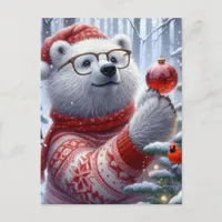 Christmas Polar Bear and the Cardinal Postcard