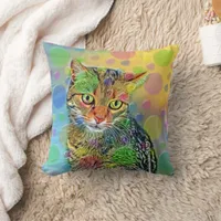 Cute kitten - abstract - colorful painting throw pillow