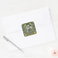 Unicorn Skeleton in the Yellow Flowers Square Sticker