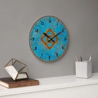 Southwest Mountain Peaks Turquoise Old West Style Large Clock