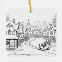 Merry Christmas Village Snow Scene Personalized Ceramic Ornament