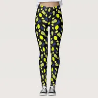 Mediterranean Lemons Leaves Blue Black Yellow Leggings