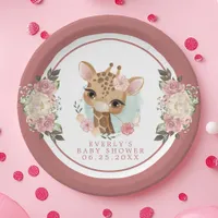 Cute Floral Giraffe Baby Shower  Paper Plates