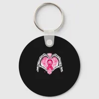 Breast Cancer Skeleton Hand Heart Sign Ribbon Awar Keychain