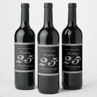 25th Wedding Anniversary Silver Wine Label