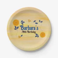 70th Birthday party flower floral personalize  Paper Plates