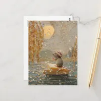 Adorable Mouse Floating on a Soap Boat Down River Postcard