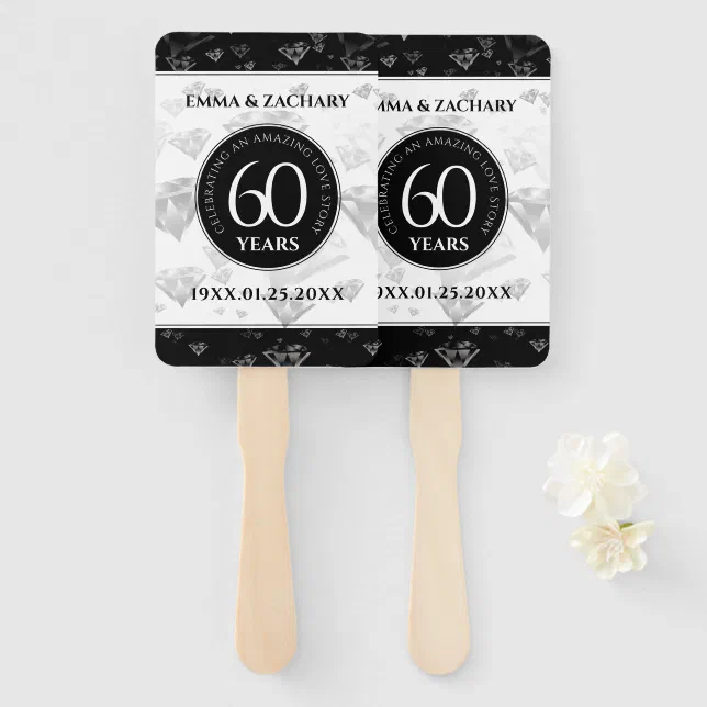 Elegant 60th Diamond Wedding Anniversary Hand Fan