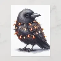 Adorable Raven Christmas Postcard