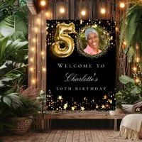 Black gold 50th photo birthday party welcome poster