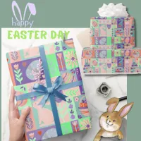 Colorful Collage Pink Green Purple Easter  Wrapping Paper