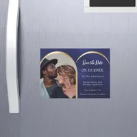 Navy blue gold photo wedding Save the Date magnet