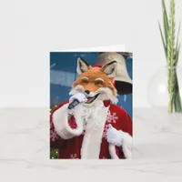 Adorable Christmas Red Fox Sings in Santa Suit Card