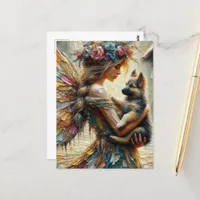 Beautiful Fairy And German Shepherd Puppy Postcard