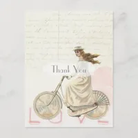 Victorian Vintage Girl on a bicycle Thank You Postcard