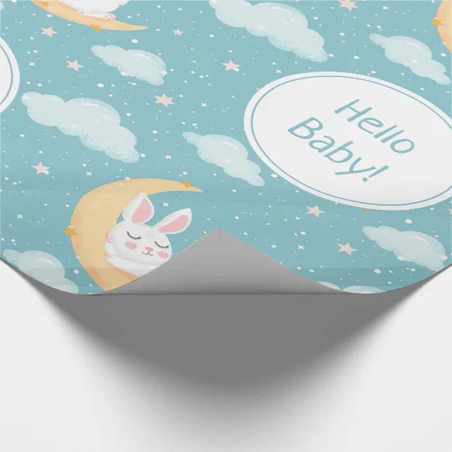 Cute Sleeping Rabbit On The Moon Wrapping Paper